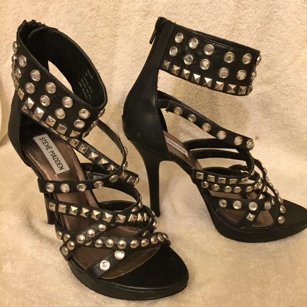 Steve Madden, black, silver studded stilettos